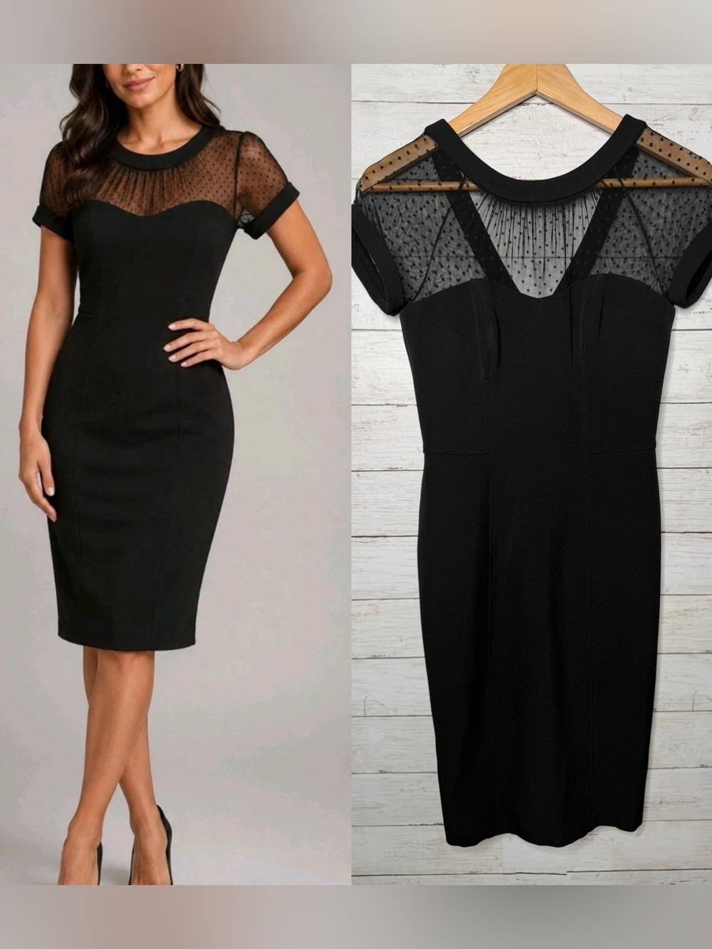 White House Black Market Size 0 Black Sheer Polka Dot Mesh Sheath Dress